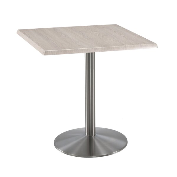 36" Tall OD214 Stainless Steel Table Base 22" Diameter 30"x30" Square White Ash Top